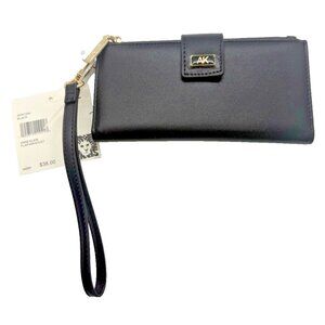 New Anne Klein Elegant Black Flap Wristlet‎ Logo Wallet Christmas Gift AKW1294